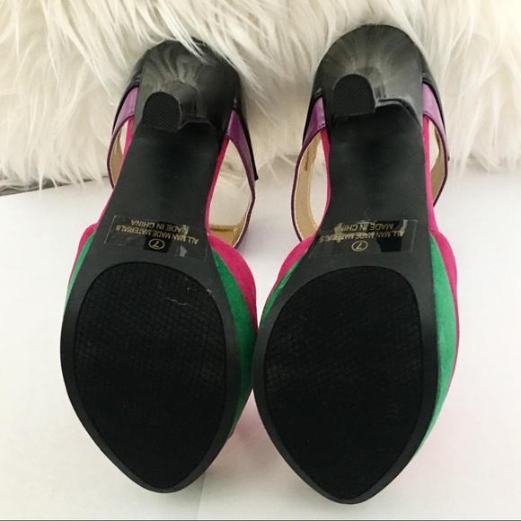 SOLD!! Open Toe Heels Ankle Strap Pink Green - Picture 5 of 6